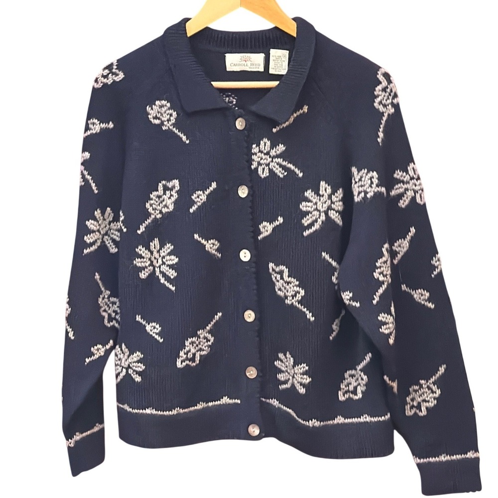 Vintage Carroll Reed Intarsia Wool Cardigan Cottagecore Grandmacore Botanical